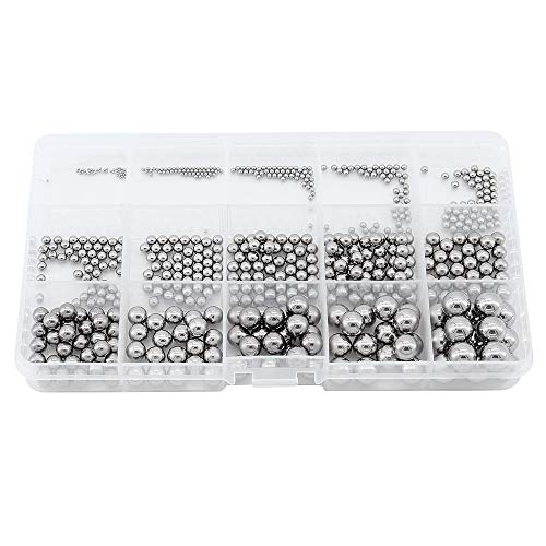 Yuhtech 580 Pcs 15 Bolas de Rodamiento de Tamaño de Acero Inoxidable, Bolas de Precisión de 1 mm a 10 mm para Ruedas de Bicicleta, Rodamientos de Patineta