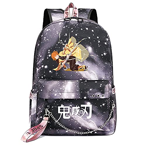 Yumenam Demon Slayer Anime Mochila con Puerto de Carga USB Kimetsu no Yaiba Agatsuma Zenitsu 3D Estampado Mochila Bolsa de Viaje Bolsa Portátil School Bag para Niños y Niñas