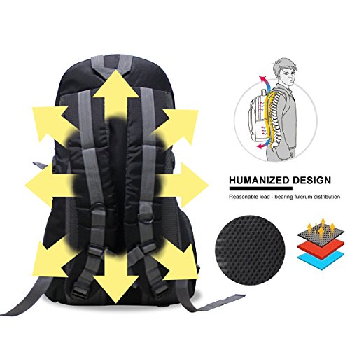 yunplus Mochila de senderismo, ligera, multifuncional, informal, resistente al agua, 40 L, camping, senderismo, mochila para ciclismo, viaje, escalada, deportes al aire libre, Infantil, negro