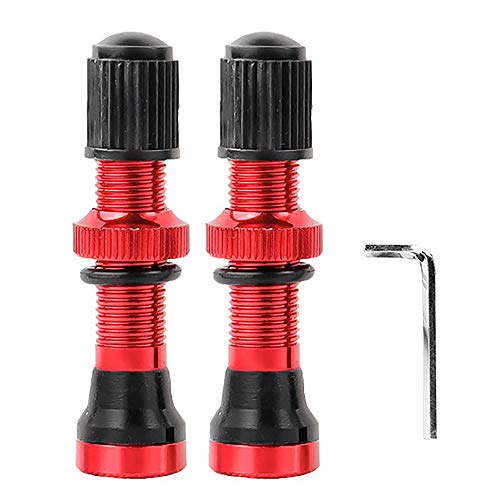 YUPVM Válvulas Un/V Schrader para bicicleta, 2 unidades, 40 mm, con cabeza anodizada, mecanizado CNC para llantas Tubeless para bicicleta de carretera, color rojo