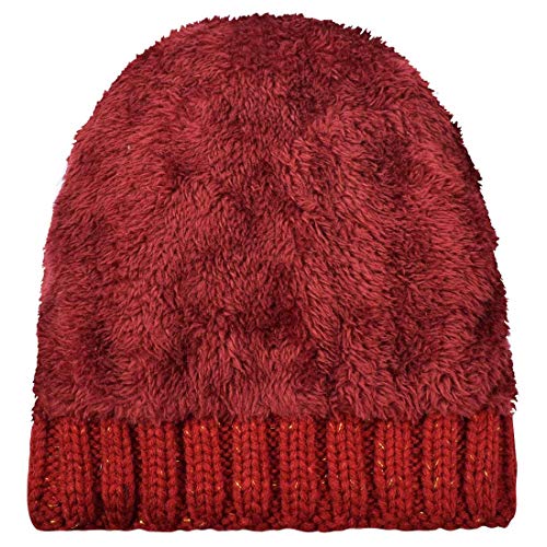 Yuson Girl Conjunto de gorro y bufanda de punto, forro polar de invierno, forro de lana Beanie Hat, calentadores de cuello para mujeres (Vino rojo)