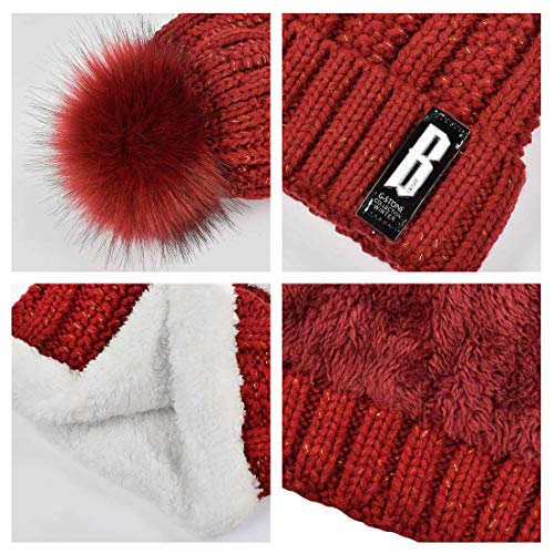 Yuson Girl Conjunto de gorro y bufanda de punto, forro polar de invierno, forro de lana Beanie Hat, calentadores de cuello para mujeres (Vino rojo)