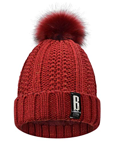 Yuson Girl Conjunto de gorro y bufanda de punto, forro polar de invierno, forro de lana Beanie Hat, calentadores de cuello para mujeres (Vino rojo)