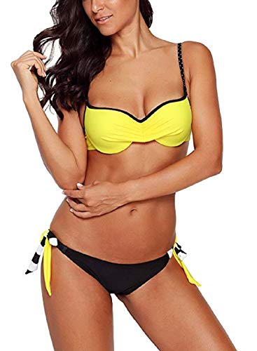 Yuson Girl Conjuntos De Bikini Plunge Sexy Mujer Trajes De Baño De Tres Dos Piezas Cuello Halter Tirantes con Bañador Natacion Shorts Bano Braga Thong Bikini Talle Alto Top Bikini Push Up Bra