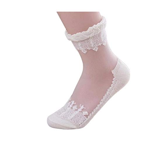 YWLINK Calcetines Encaje Cortos EláSticos De Encaje Cristalino Ultrafino Transparente Hermoso Suave Y Transpirable Antideslizante CóModo Negro, Blanco, Rosa, Caqui, PúRpura, Azul