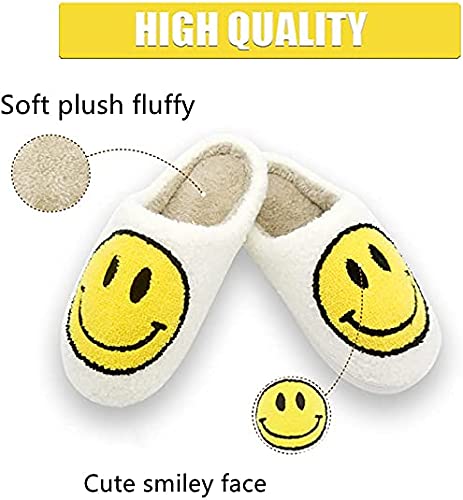 YYDS Zapatillas mullidas de Felpa con Cara Sonriente para Mujer, Espuma viscoelástica, Zapatillas de Pareja de Felpa, Zapatos de casa cálidos y Peludos para Interiores (41-42,Blanco)