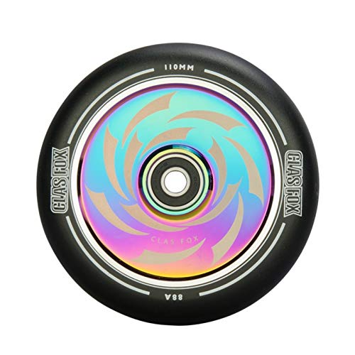 YZWHKJ Ruedas De Scooter 2 unids Aluminio Freestyle Stunt Scooter Wheels PU Wheels Raíz Scooter Rueda 110mm Ruedas De Scooter Freestyle (Color : Black PU Rainbow)