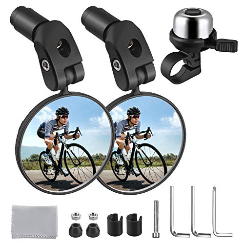 Zacro 2pcs Espejo Retrovisor de Bicicleta y Timbre para bicicleta 1pcs, 360° Adjustable para Bicicleta Manillar, Espejor Rotativo Universal y Seguro, para Carretera Montaña/Bicicleta Plegables/ Urbana