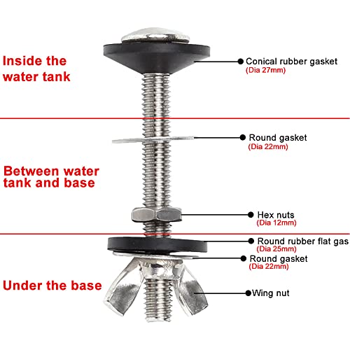 ZACUDA 2 PCS Kit de Pernos para Tanque de Inodoro Tornillos para Fijacion de Cisterna de Acero Inoxidable Tornillos de Cisterna para Inodoro Tornillos y Arandelas para Depósito de Inodoro Tornillo WC