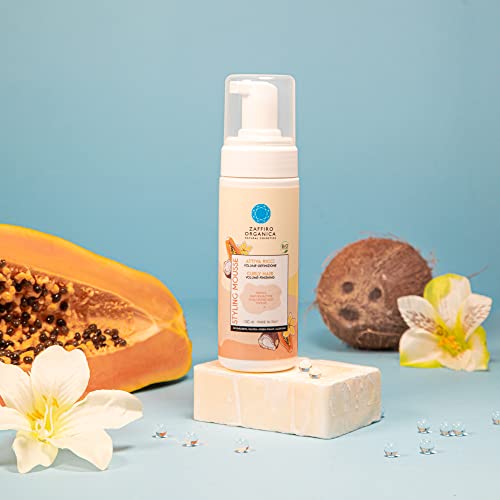 Zaffiro Organica Mousse Activador de Rizas BIO con papaya, yogur, ácido hialurónico - Definición y volumen - Fragancia de coco y monoi – Sin Sulfatos 150 ml