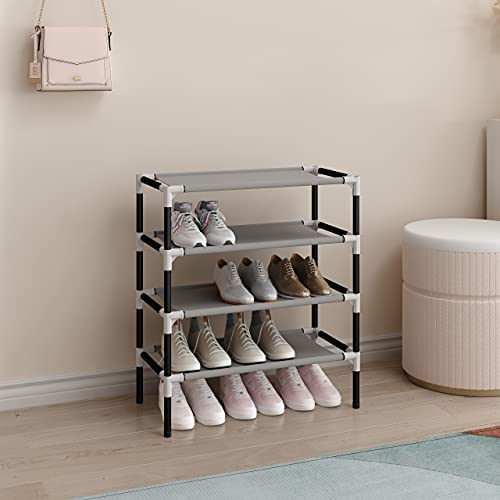 Zapatero organizador AcornFort para 30 pares, 10 estantes, ahorro de espacio, fácil de montar, plástico, Gris, 4 Tiers 12 Pairs