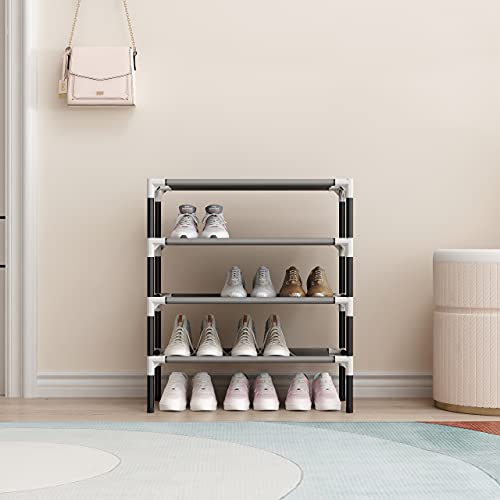 Zapatero organizador AcornFort para 30 pares, 10 estantes, ahorro de espacio, fácil de montar, plástico, Gris, 4 Tiers 12 Pairs