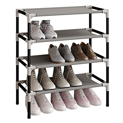 Zapatero organizador AcornFort para 30 pares, 10 estantes, ahorro de espacio, fácil de montar, plástico, Gris, 4 Tiers 12 Pairs