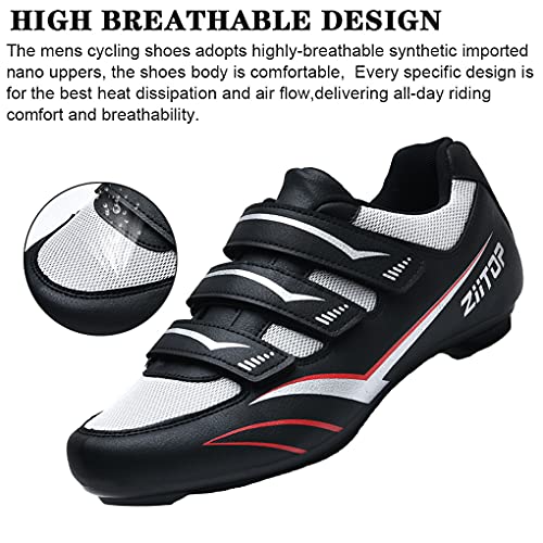 Zapatilla de Ciclismo MTB Hombre para Carretera y Montaña Calzado de Ciclismo para Hombre Antideslizantes Ligera Triple Tira de Gancho y Bucle Negro,46 EU