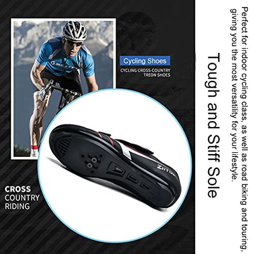 Zapatilla de Ciclismo MTB Hombre para Carretera y Montaña Calzado de Ciclismo para Hombre Antideslizantes Ligera Triple Tira de Gancho y Bucle Negro,46 EU