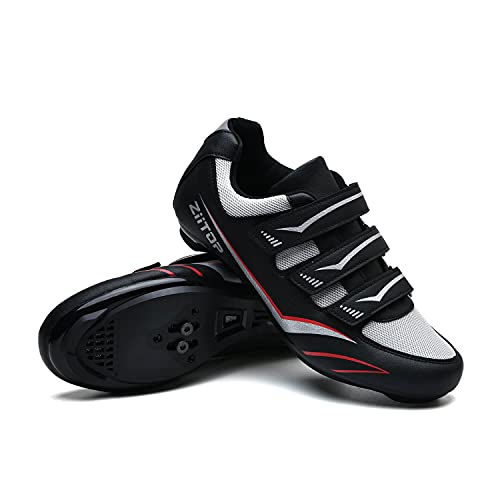 Zapatilla de Ciclismo MTB Hombre para Carretera y Montaña Calzado de Ciclismo para Hombre Antideslizantes Ligera Triple Tira de Gancho y Bucle Negro,46 EU