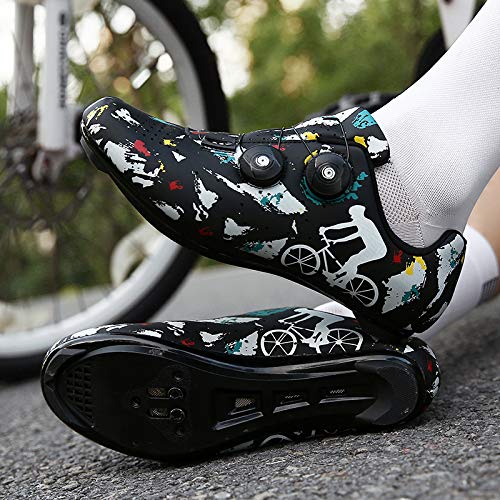 Zapatillas Bicicleta, Calzado de Ciclismo para Hombre,Mujeres Pro Road Bike Zapatos Indoor Riding Road Cycling Spining Shoes para Adulto Unisex,Black（Road）-EU39