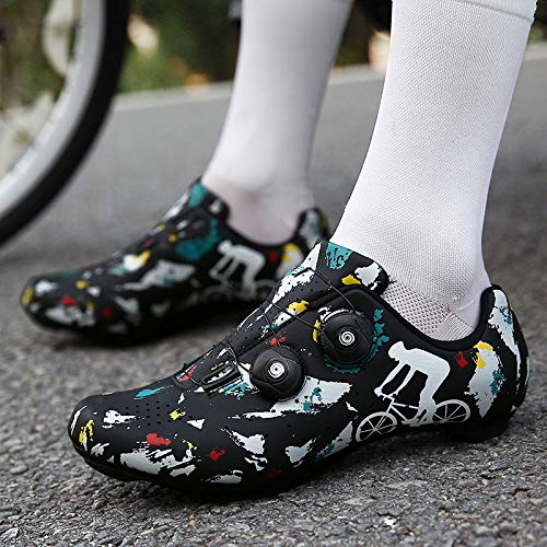 Zapatillas Bicicleta, Calzado de Ciclismo para Hombre,Mujeres Pro Road Bike Zapatos Indoor Riding Road Cycling Spining Shoes para Adulto Unisex,Black（Road）-EU39