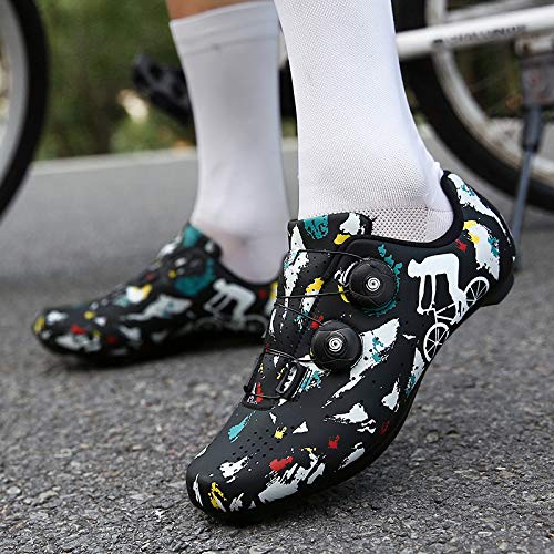 Zapatillas Bicicleta, Calzado de Ciclismo para Hombre,Mujeres Pro Road Bike Zapatos Indoor Riding Road Cycling Spining Shoes para Adulto Unisex,Black（Road）-EU39