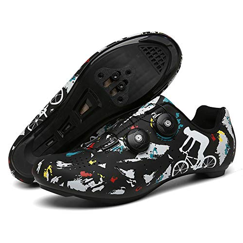 Zapatillas Bicicleta, Calzado de Ciclismo para Hombre,Mujeres Pro Road Bike Zapatos Indoor Riding Road Cycling Spining Shoes para Adulto Unisex,Black（Road）-EU39