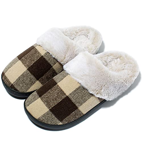 Zapatillas Casa Mujer Pantuflas de Espuma Zapatillas Cuadros Invierno CáLido Pantuflas Interior Antideslizantes Marrón 43/44 EU