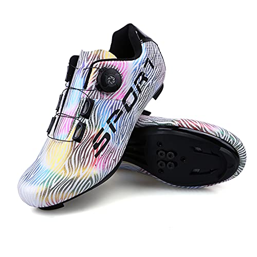 Zapatillas Ciclismo Carretera Hombre Mujere Zapatillas MTB Adulto Cycling Shoes Talla 39 Color Blanco Hebilla De Zapato Giratoria Respirable Calzado Ciclismo con Caja De Zapatos