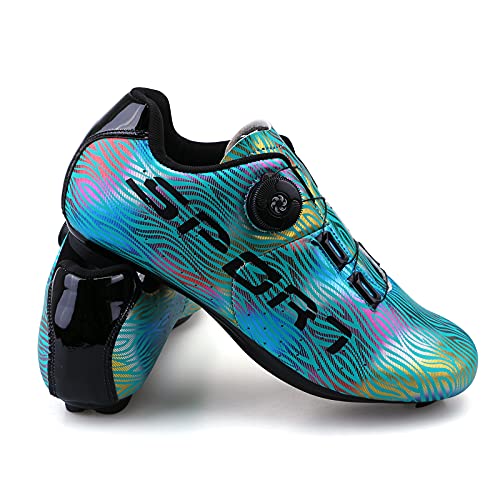 Zapatillas Ciclismo Carretera Hombre Mujere Zapatillas MTB Adulto Cycling Shoes Talla 46 Color Azul Hebilla De Zapato Giratoria Respirable Calzado Ciclismo con Caja De Zapatos