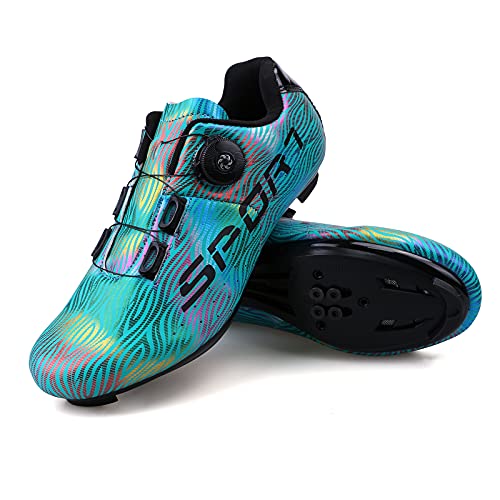 Zapatillas Ciclismo Carretera Hombre Mujere Zapatillas MTB Adulto Cycling Shoes Talla 46 Color Azul Hebilla De Zapato Giratoria Respirable Calzado Ciclismo con Caja De Zapatos