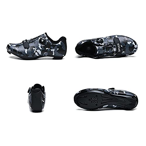 Zapatillas Ciclismo Hombres Mujeres, Zapatillas Bicicleta MTB Camuflaje para Bicicleta De Carretera, Compatibles con Cordones Giratorios SPD Look Delta Cycle Riding Cleat (Camo White,45 (EU 45))