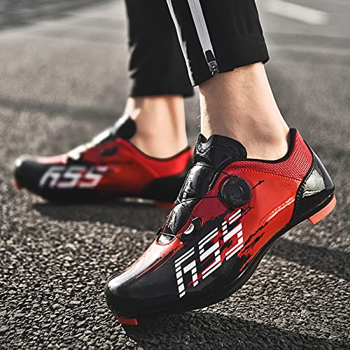 Zapatillas Ciclismo Moda, Zapatillas Bicicleta Todoterreno Cuatro Estaciones Unisex para Bicicleta De Carretera MTB Spin, Compatible con SPD Look Delta Cycle Riding Cleat (Red,39(EU 39 2/3))