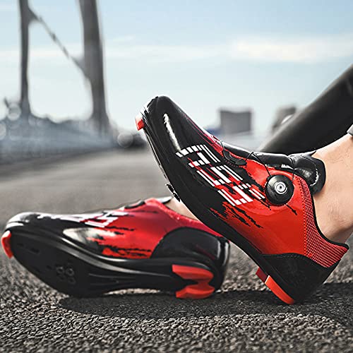 Zapatillas Ciclismo Moda, Zapatillas Bicicleta Todoterreno Cuatro Estaciones Unisex para Bicicleta De Carretera MTB Spin, Compatible con SPD Look Delta Cycle Riding Cleat (Red,39(EU 39 2/3))