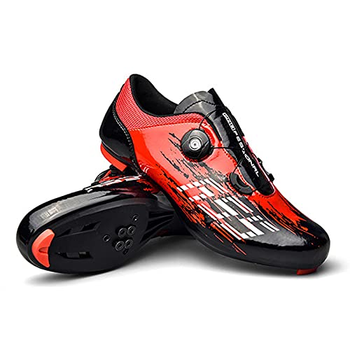 Zapatillas Ciclismo Moda, Zapatillas Bicicleta Todoterreno Cuatro Estaciones Unisex para Bicicleta De Carretera MTB Spin, Compatible con SPD Look Delta Cycle Riding Cleat (Red,39(EU 39 2/3))