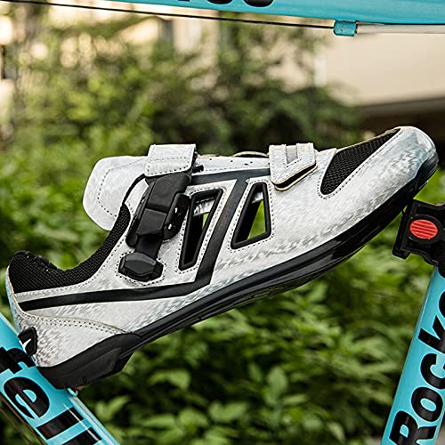 Zapatillas Ciclismo Para Hombre Y Mujer, Zapatillas Bicicleta Carretera Y MTB, Zapatillas De Ciclismo De Verano Compatibles Con Look SPD SPD-SL Delta Cleats Spinning Peloton (Sliver,45 (EU 45 2/3))