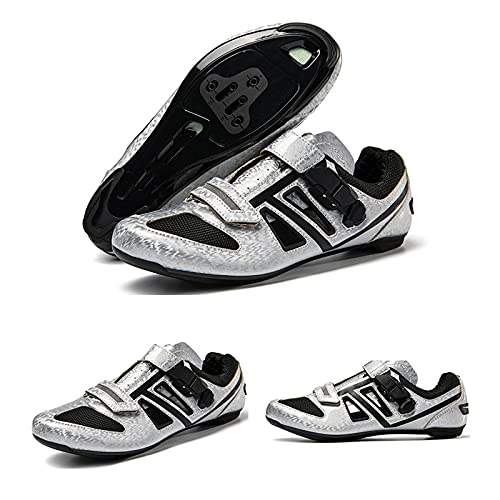 Zapatillas Ciclismo Para Hombre Y Mujer, Zapatillas Bicicleta Carretera Y MTB, Zapatillas De Ciclismo De Verano Compatibles Con Look SPD SPD-SL Delta Cleats Spinning Peloton (Sliver,45 (EU 45 2/3))