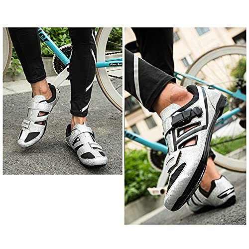 Zapatillas Ciclismo Para Hombre Y Mujer, Zapatillas Bicicleta Carretera Y MTB, Zapatillas De Ciclismo De Verano Compatibles Con Look SPD SPD-SL Delta Cleats Spinning Peloton (Sliver,45 (EU 45 2/3))