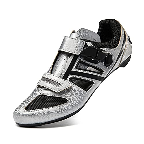 Zapatillas Ciclismo Para Hombre Y Mujer, Zapatillas Bicicleta Carretera Y MTB, Zapatillas De Ciclismo De Verano Compatibles Con Look SPD SPD-SL Delta Cleats Spinning Peloton (Sliver,45 (EU 45 2/3))