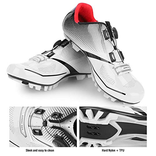 Zapatillas de Bicicleta para Hombre, Zapatillas Antideslizantes para Bicicletas(44-Blanco)