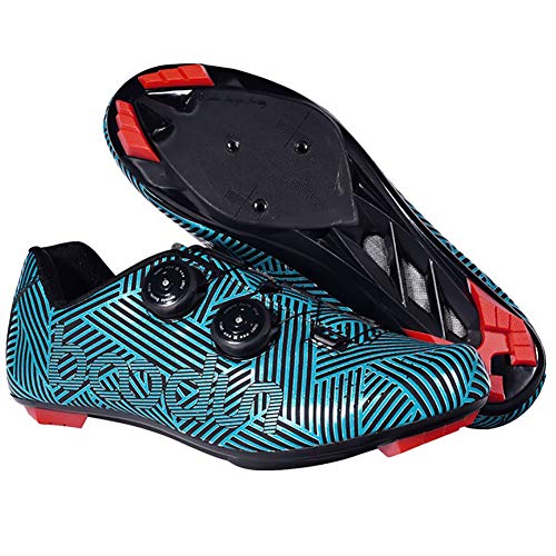 Zapatillas De Ciclismo De Nailon De Primera Calidad, Zapatillas De Ciclismo De Carretera para Hombre con Tacos SPD para Hombre, Zapatillas De Ciclismo para Spinning - Ligeras,Azul,39