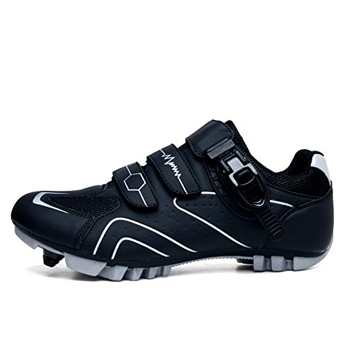 Zapatillas de Ciclismo MTB para Hombres Mujer Zapatillas Ciclismo Carretera Zapatillas de Bicicleta Antideslizantes Respirables Zapatillas de Ciclismo Montaña A Negro Gris 42 EU