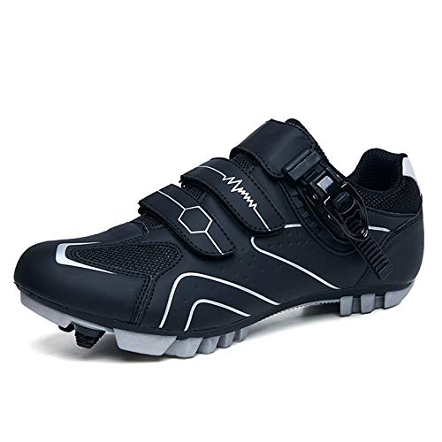 Zapatillas de Ciclismo MTB para Hombres Mujer Zapatillas Ciclismo Carretera Zapatillas de Bicicleta Antideslizantes Respirables Zapatillas de Ciclismo Montaña A Negro Gris 42 EU