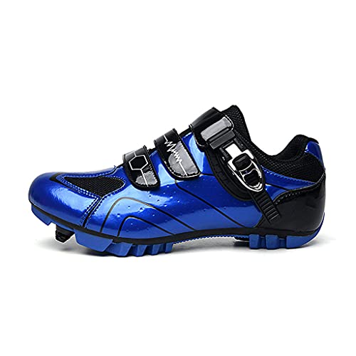 Zapatillas de ciclismo para hombre de MTB con cerradura para montar a caballo y mujer, zapatos SPD, antideslizantes, ligeros, montañismo en el pie (tamaño: 43-275 mm, color: azul)
