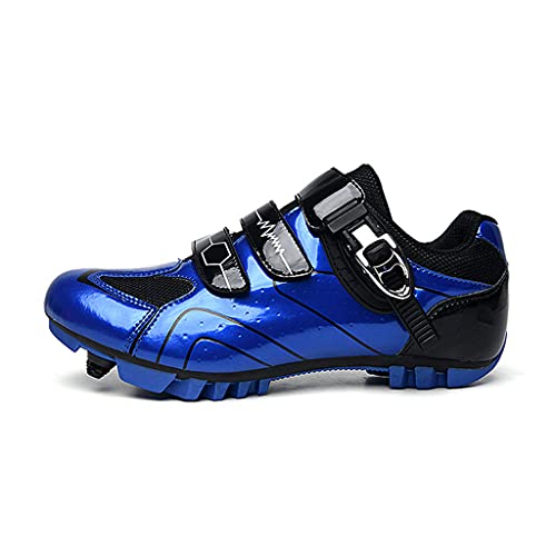 Zapatillas de ciclismo para hombre de MTB con cerradura para montar a caballo y mujer, zapatos SPD, antideslizantes, ligeros, montañismo en el pie (tamaño: 43-275 mm, color: azul)