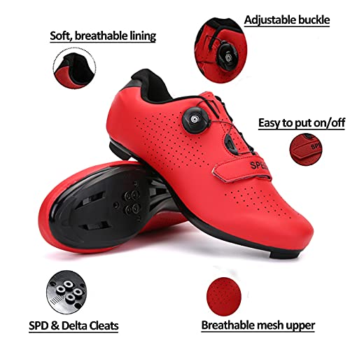 Zapatillas de Ciclismo para Hombre Mujer Bloqueo para Bicicleta de Carretera y montaña Antideslizantes Zapatilas de Pelotón Compatibles con SPD y Delta Transpirable, Suela de Nailon y Goma