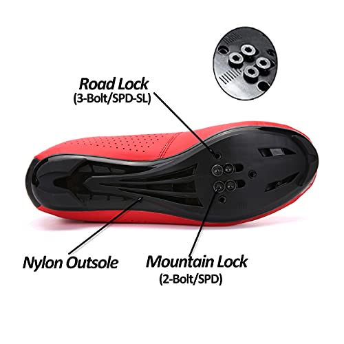 Zapatillas de Ciclismo para Hombre Mujer Bloqueo para Bicicleta de Carretera y montaña Antideslizantes Zapatilas de Pelotón Compatibles con SPD y Delta Transpirable, Suela de Nailon y Goma