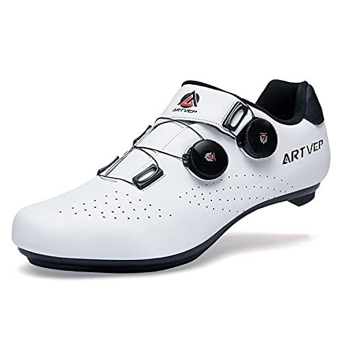 Zapatillas de Ciclismo para Hombre Zapatillas de Bicicleta de Carretera para Mujer compatibles con Look SPD SPD-SL Delta Cleats Zapatillas de Spinning para Interiores Exteriores Blanco260