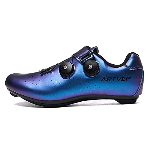 Zapatillas de Ciclismo para Hombre Zapatillas de Bicicleta de Carretera para Mujer compatibles con Look SPD SPD-SL Delta Cleats Zapatillas de Spinning para Interiores Exteriores Azul255
