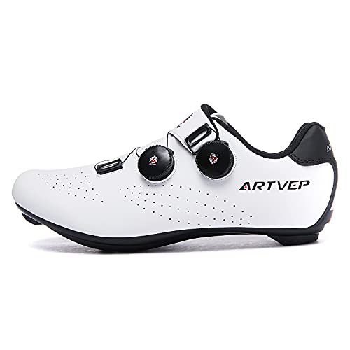 Zapatillas de Ciclismo para Hombre Zapatillas de Bicicleta de Carretera para Mujer compatibles con Look SPD SPD-SL Delta Cleats Zapatillas de Spinning para Interiores Exteriores Blanco275