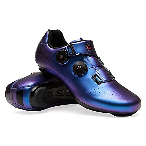 Zapatillas de Ciclismo para Hombre Zapatillas de Bicicleta de Carretera para Mujer compatibles con Look SPD SPD-SL Delta Cleats Zapatillas de Spinning para Interiores Exteriores Azul260