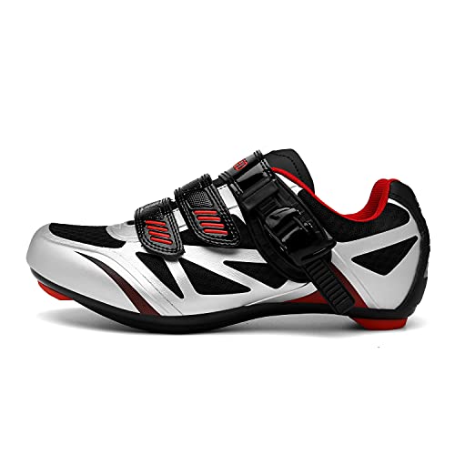 Zapatillas de Ciclismo Zapatillas MTB para Hombre Zapatillas de Bicicleta de Carretera Zapatillas de Ciclismo Deportivas Completas Zapatillas de Ciclismo de Carretera Silver-1 42