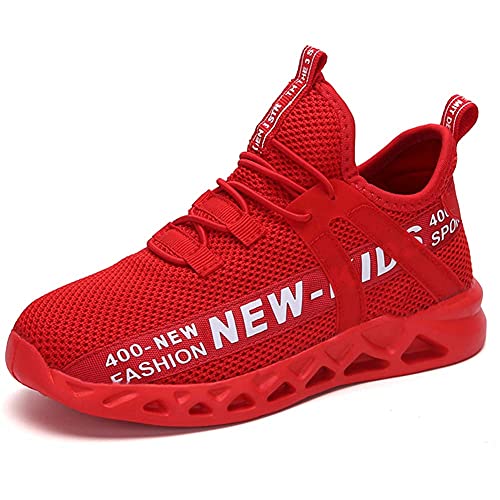 Zapatillas de Deporte Portátil para Niños Zapatos Deportivos de Moda para Chico Zapatilla de Senderismo Transpirable Calzado Deportivo para Niños Rojo,35 EU